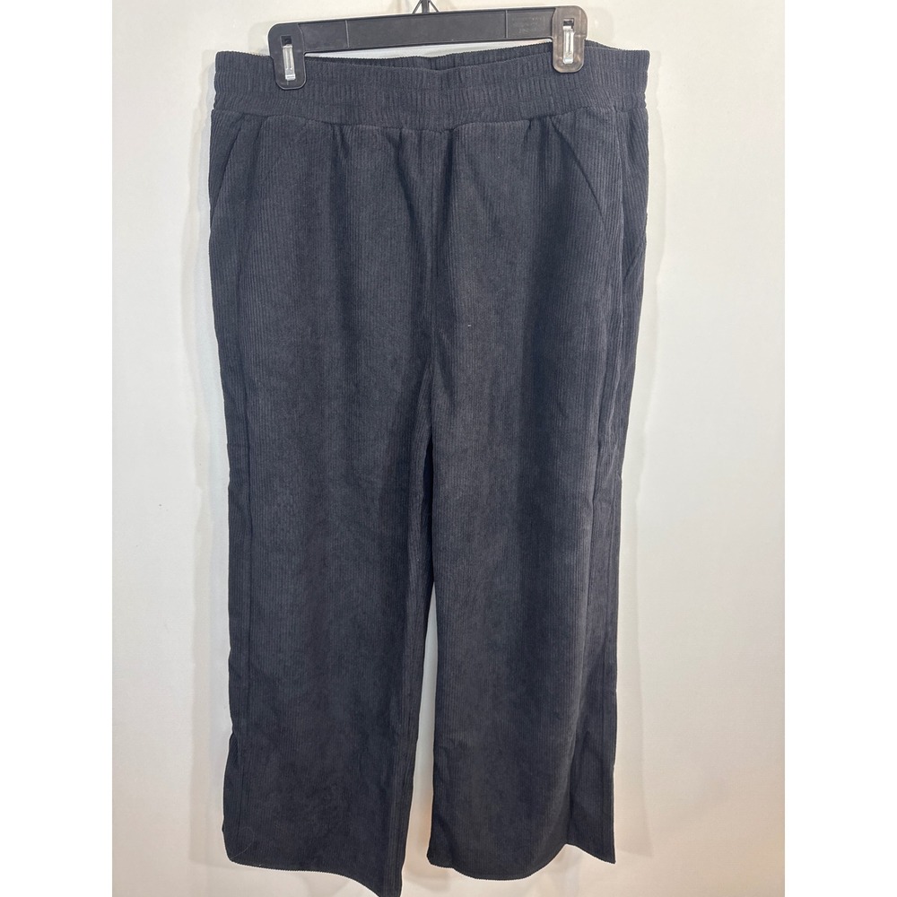 Halara Black Corduroy Wide Leg Pants XL Petite Elastic Waist Pockets